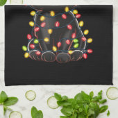 Linge De Cuisine Chat noir lumières d'arbre de Noël chaton drôle Pè (Plié)