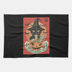 Linge De Cuisine Chat noir mange du ramen japonais pour Halloween