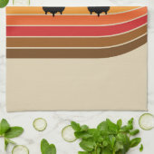 Linge De Cuisine Chat noir mignon avec rayures rétro (Plié)