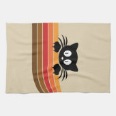 Linge De Cuisine Chat noir mignon avec rayures rétro (Horizontal)