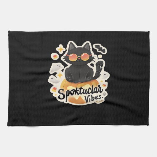 Linge De Cuisine Chat noir mignon Halloween Citrouille T-shirt surd (Horizontal)