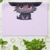 Linge De Cuisine Chat noir mignon portant un Casquette de sorcière (Plié)