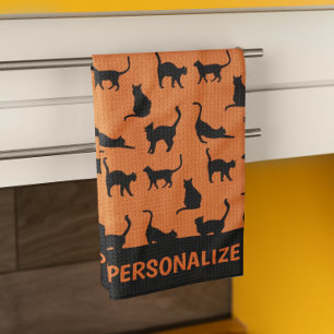 Linge De Cuisine Chat noir orange personnalisé