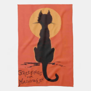 Linge De Cuisine Chat Noir Pleine Lune Jaune Orange