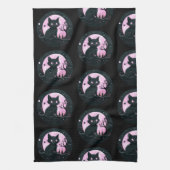 Linge De Cuisine Chat noir Pleine lune rose céleste Halloween noir (Vertical)