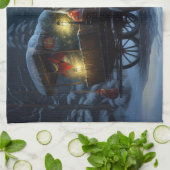 Linge De Cuisine Chat noir Snowy Sleigh Ride Décor de Noël (Plié)