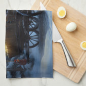 Linge De Cuisine Chat noir Snowy Sleigh Ride Décor de Noël (Quart Plié)