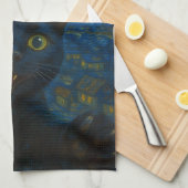 Linge De Cuisine Chat noir Starry Nuit Van Gogh Chat Selfie (Quart Plié)