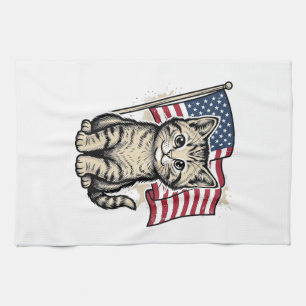 Linge De Cuisine Chat patriotique avec drapeau américain vecteur vi