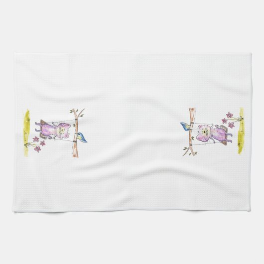 Linge De Cuisine Chat rose blanc mignon à la couture (Horizontal)