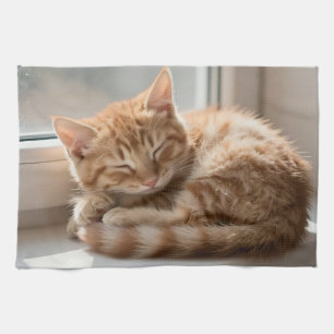 Linge De Cuisine Chat roux douillet faisant une sieste au soleil