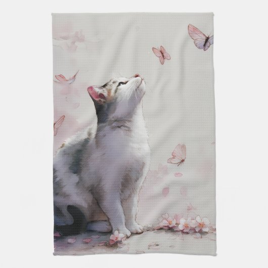 Linge De Cuisine Chat Sakura et Papillons (13) (Vertical)