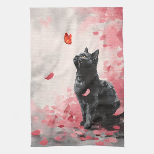 Linge De Cuisine Chat Sakura et Papillons (3) (Vertical)