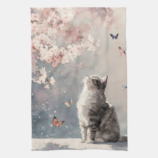Linge De Cuisine Chat Sakura et Papillons (6) (Vertical)
