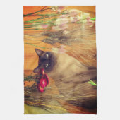 Linge De Cuisine Chat Siamois Posé Avec Fleurs (Vertical)