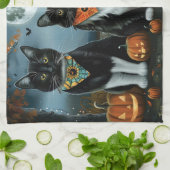 Linge De Cuisine Chat Smoking Halloween Effrayant (Plié)