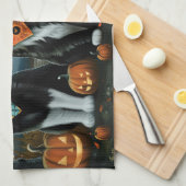 Linge De Cuisine Chat Smoking Halloween Effrayant (Quart Plié)