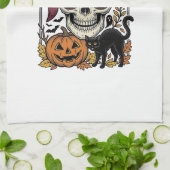 Linge De Cuisine Chat squelette Halloween Graphique de citrouille v (Plié)