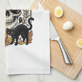 Linge De Cuisine Chat squelette Halloween Graphique de citrouille v (Quart Plié)
