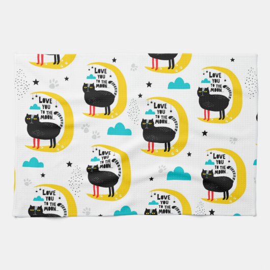 Linge De Cuisine Chat sur la lune (Horizontal)