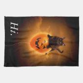 Linge De Cuisine Chat sur le ballon d'Halloween (Horizontal)
