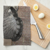 Linge De Cuisine Chat Tabby Gris Fumé (Quart Plié)