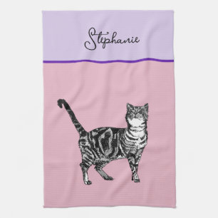 Linge De Cuisine Chat Tabby Pastel Chats Filles Lavander Rose Clair