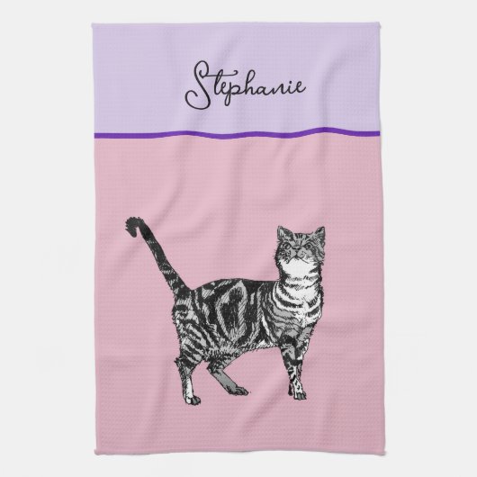 Linge De Cuisine Chat Tabby Pastel Chats Filles Lavander Rose Clair (Vertical)