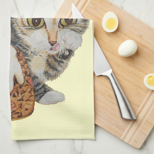 Linge De Cuisine chat tigré gris de chaton mignon léchant Noël de (Quart Plié)