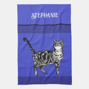 Linge De Cuisine Chat Tigré Pastel Chats Femmes Bleu Marine