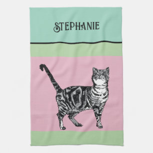 Linge De Cuisine Chat Tigré Pastel Chats Femmes Vert Clair Rose