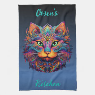 Linge De Cuisine Chat Tribal Coloré - Boho Vibrant Personnalisé