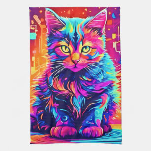 Linge De Cuisine Chat vibrant : magnifique œuvre d'art néon