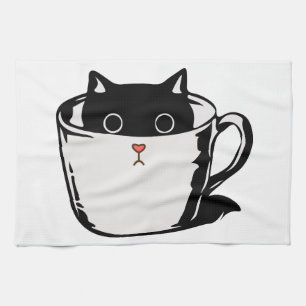 Linge De Cuisine Chaton noir avec nez rouge caché dans une tasse