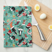 Linge De Cuisine Chats amusants et bas de Noël (Quart Plié)