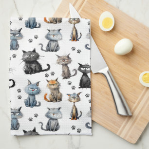 Linge De Cuisine Chats avec Visages Scowling et Empreintes de patte