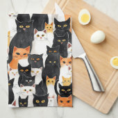 Linge De Cuisine Chats blancs orange noirs (Quart Plié)