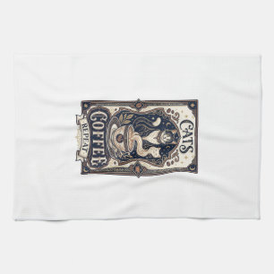 Linge De Cuisine Chats Café Répéter Chat Café Vintage Vector Art S