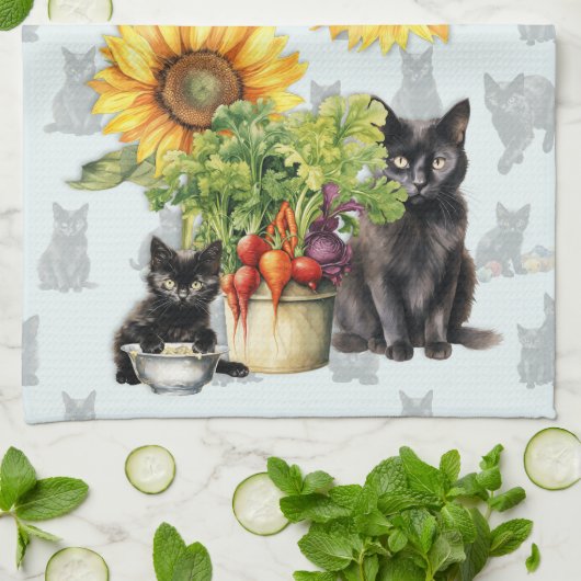 Linge De Cuisine Chats de Ferme Légumes (Plié)