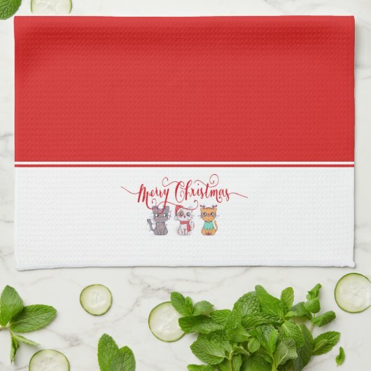 Linge De Cuisine Chats de Noël (Plié)