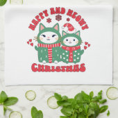 Linge De Cuisine Chats de Noël heureux et méowy (Plié)