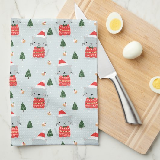 Linge De Cuisine Chats de Noël mignons (Quart Plié)