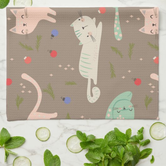 Linge De Cuisine Chats de Noël mignons (Plié)