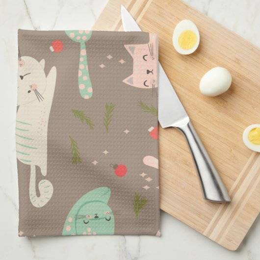 Linge De Cuisine Chats de Noël mignons (Quart Plié)
