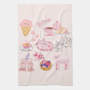 Linge De Cuisine Chats de thé rose vif