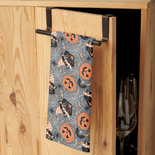 Linge De Cuisine Chats d'Halloween vintages et Motifs Citrouille