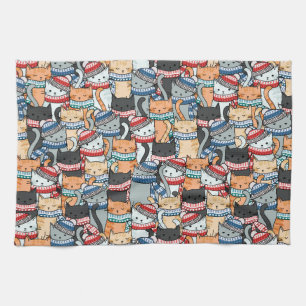 Linge De Cuisine Chats en Écharpes d'hiver et Motif Casquette