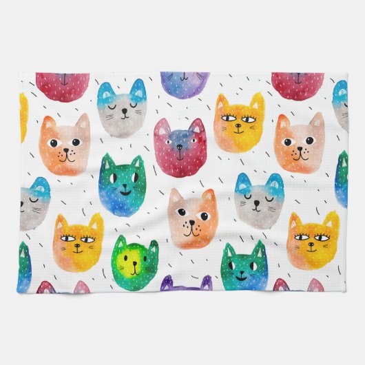 Linge De Cuisine Chats et amis d'aquarelle (Horizontal)
