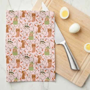 Linge De Cuisine Chats et chiens mignons Lumières de Noël rose