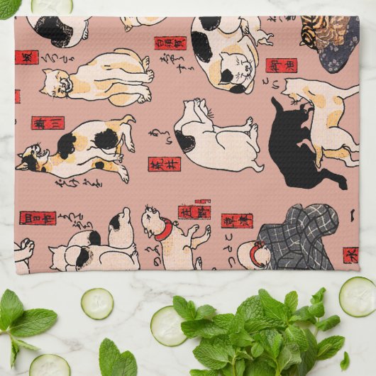 Linge De Cuisine chats japonais Ukiyo-e Funny kitty (Plié)